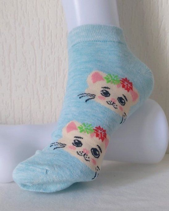 Chaussette chats couronnés de fleurs.