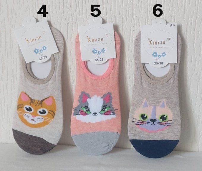 Chaussette pieds tête de chat colorée.