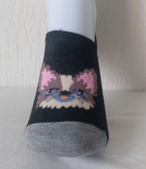 Chaussette pieds tête de chat colorée.