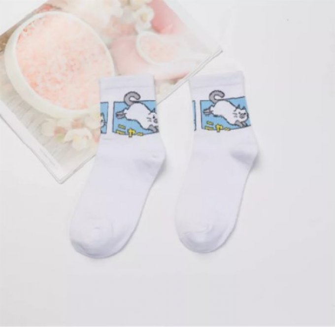 Chaussettes de tennis chat blanc et gris