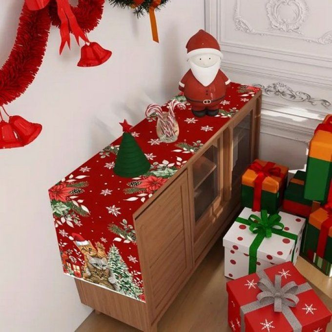 Chemin de table de noel en toile les chats compères.