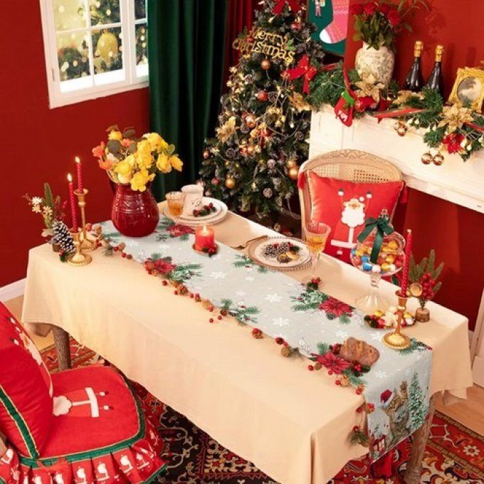 Chemin de table de noel en toile les chats compères.