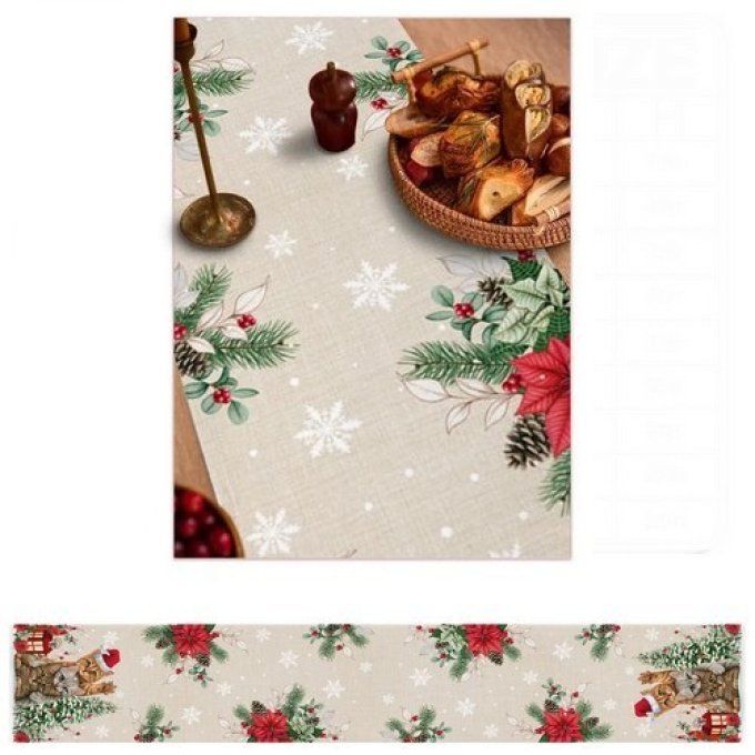 Chemin de table de noel en toile les chats compères.