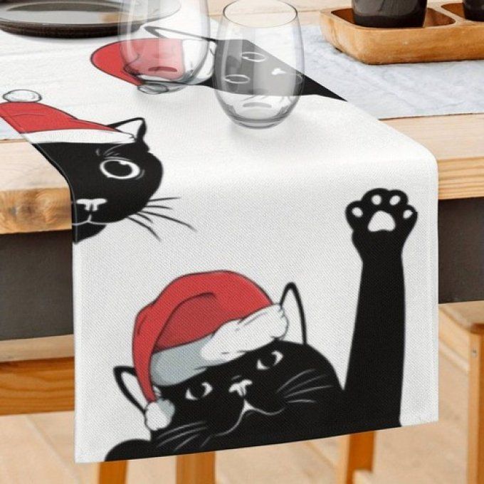 Chemin de table chat noir de noel