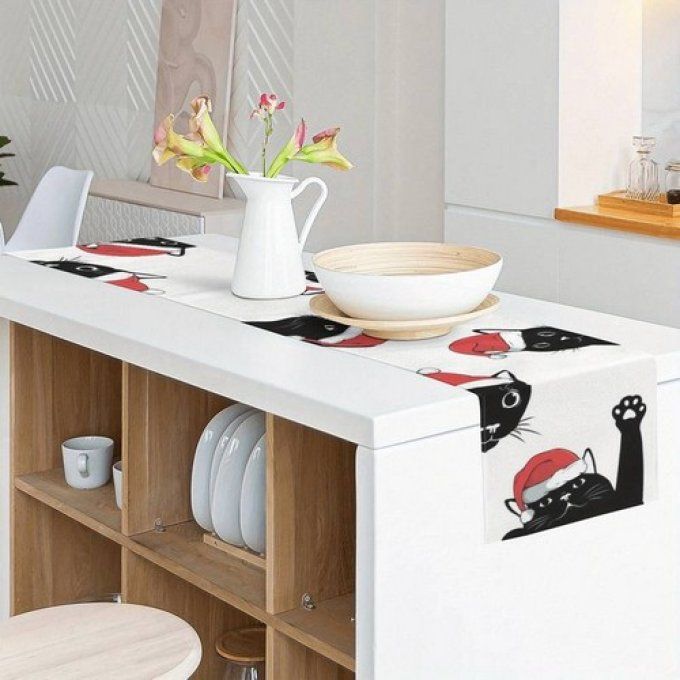 Chemin de table chat noir de noel