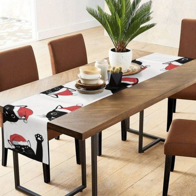 Chemin de table chat noir de noel