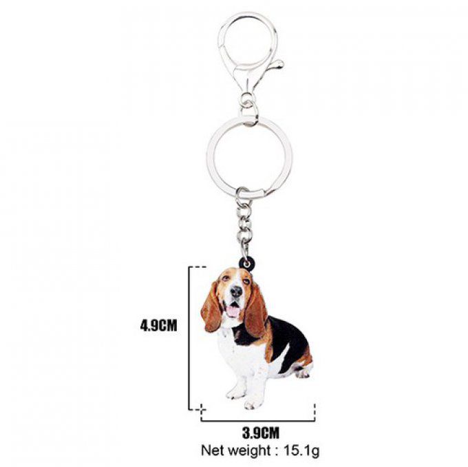 Porte clé chien basset hound assis