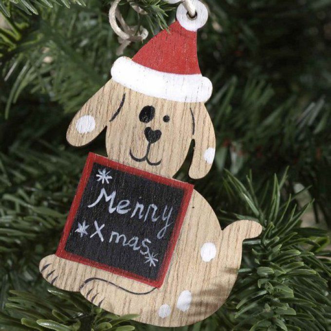 Lot de 3 chiens en bois avec leur bonnet de noël