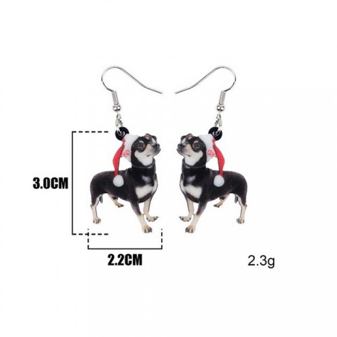 Boucles d'oreille chien chihuahua de noel.