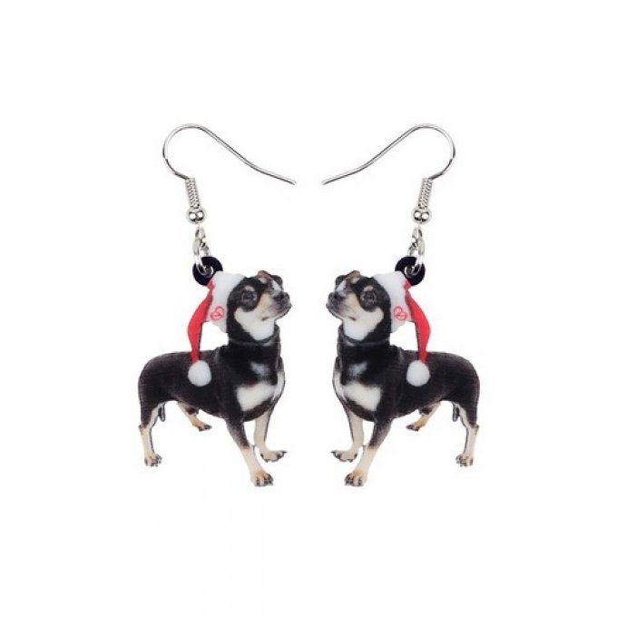 Boucles d'oreille chien chihuahua de noel.