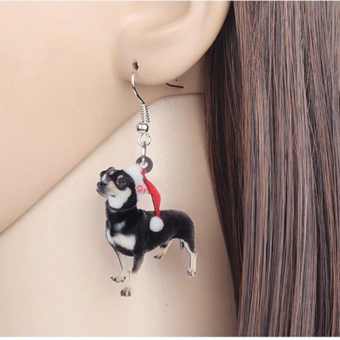 Boucles d'oreille chien chihuahua de noel.