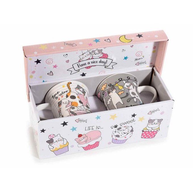 Coffret de deux mugs chats 250 ml.