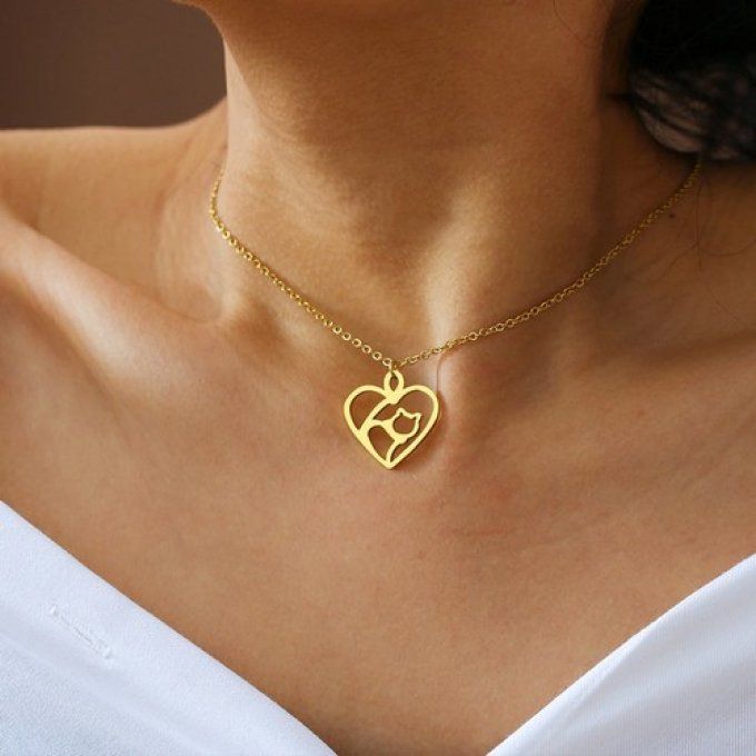 Collier chat en coeur