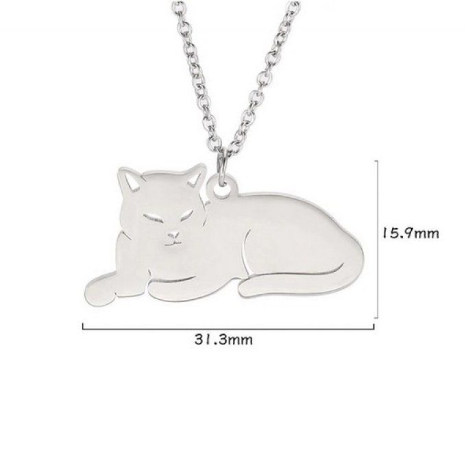 Collier chat couché ton or ou argent.