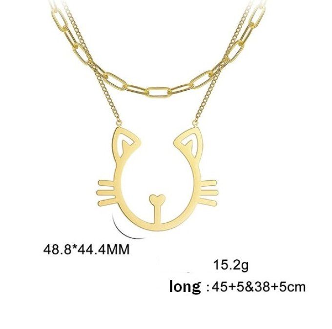 Collier double grosse tête de chat 