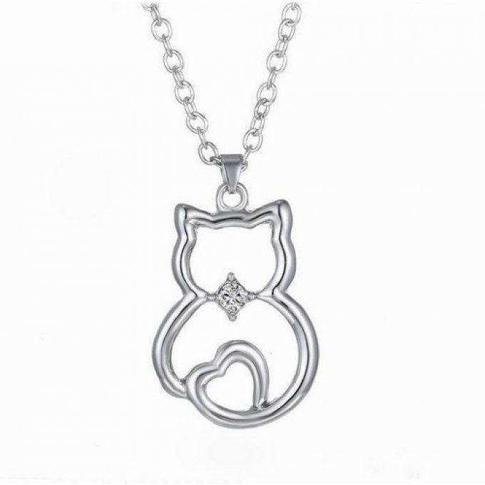 Collier silhouette de chat argenté