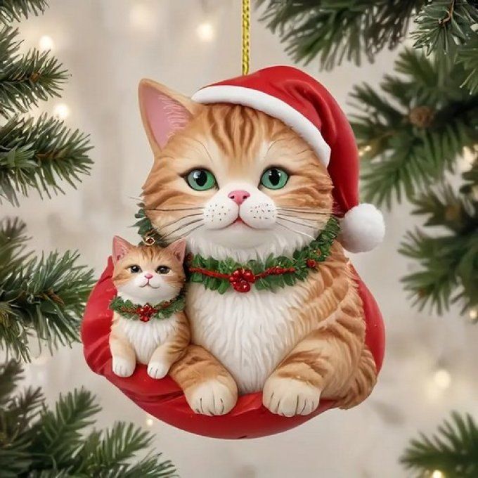 Décoration de noel maman chat et ses bébés.