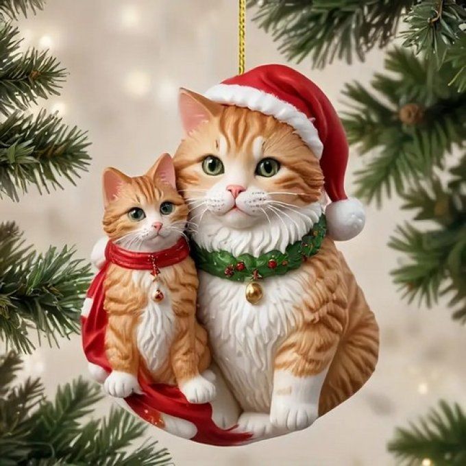 Décoration de noel maman chat et ses bébés.