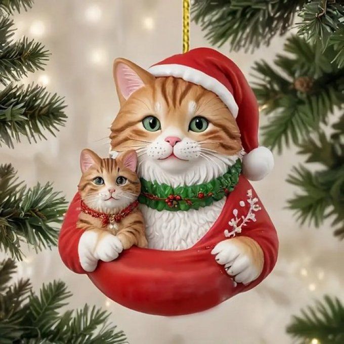 Décoration de noel maman chat et ses bébés.