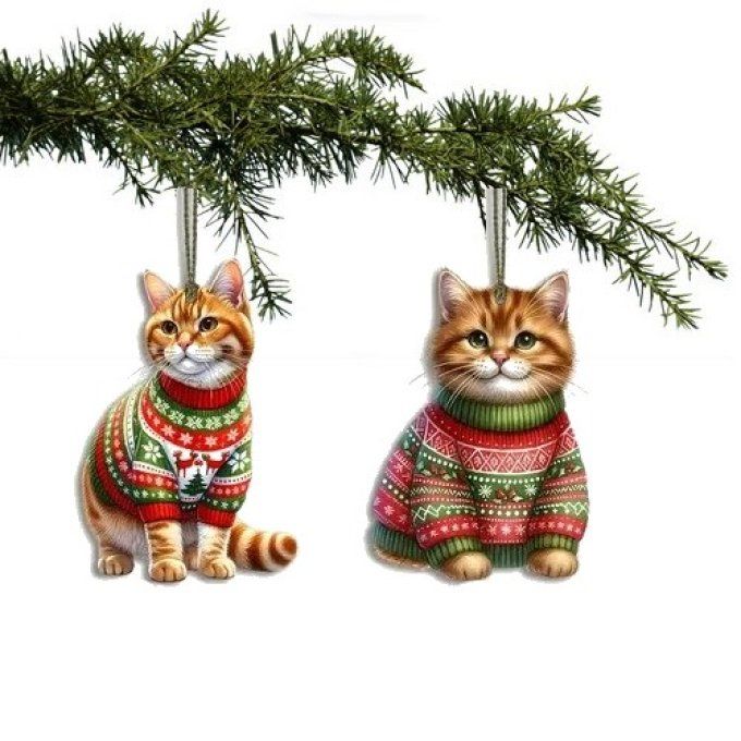 Ensemble de 2 décorations de noel chat roux.