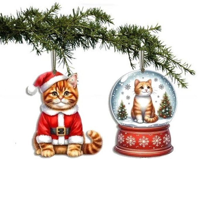 Ensemble de 2 décorations de noel chat roux.