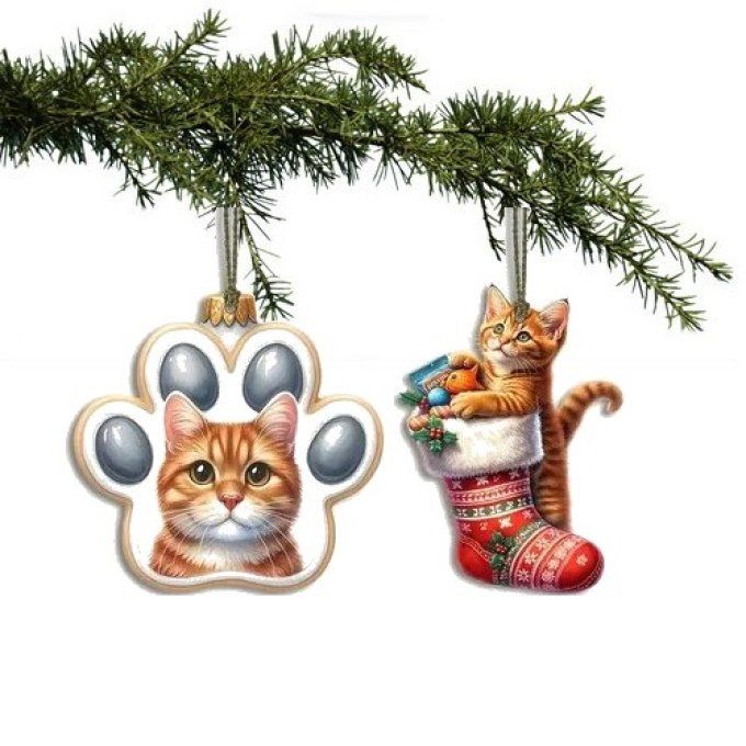 Ensemble de 2 décorations de noel chat roux.