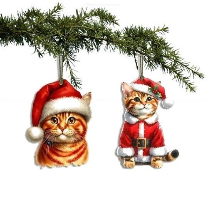 Ensemble de 2 décorations de noel chat roux.