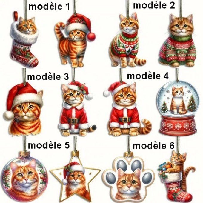 Ensemble de 2 décorations de noel chat roux.