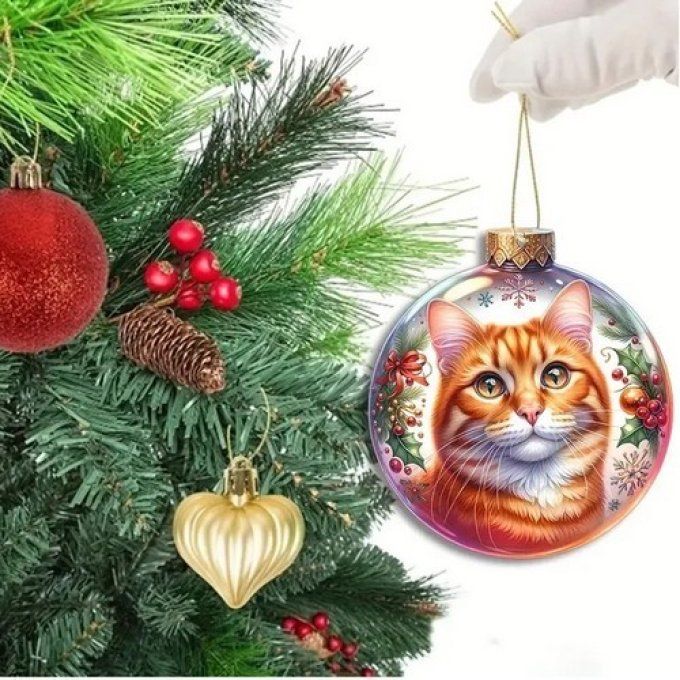 Ensemble de 2 décorations de noel chat roux.