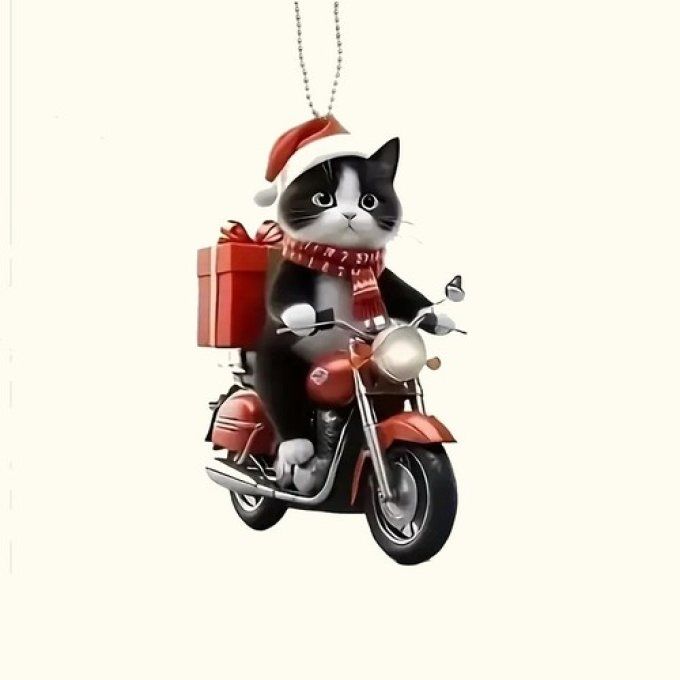 Décoration de sapin chat à la moto.