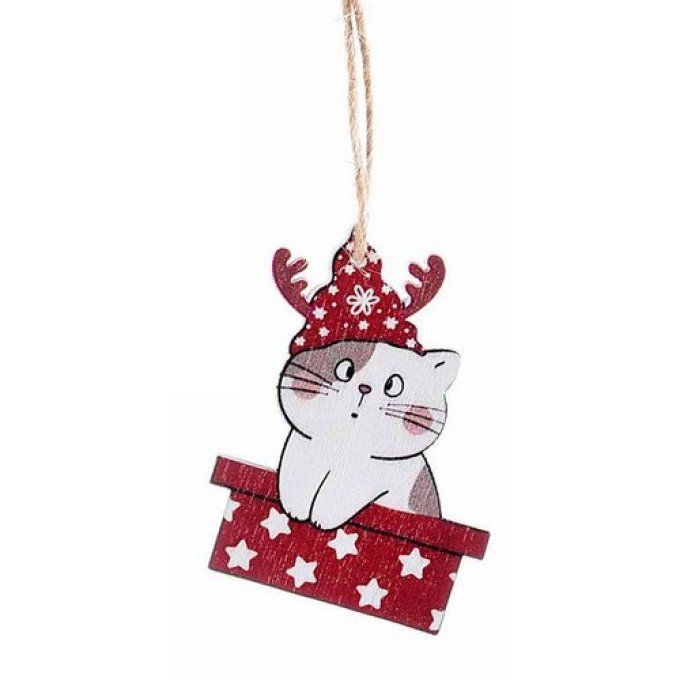 Petit chat de noël rouge et blanc en bois divers modèles.