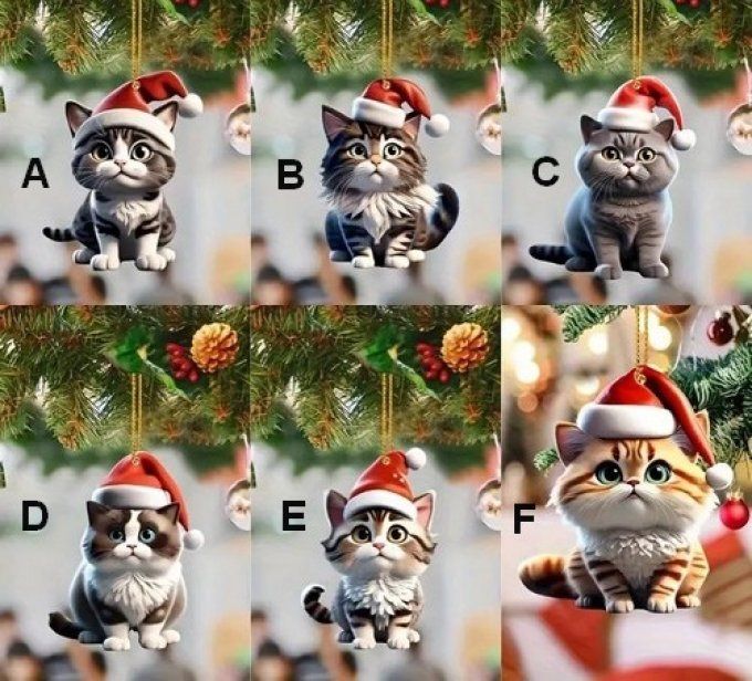 Décoration chat au bonnet de père noel rouge.