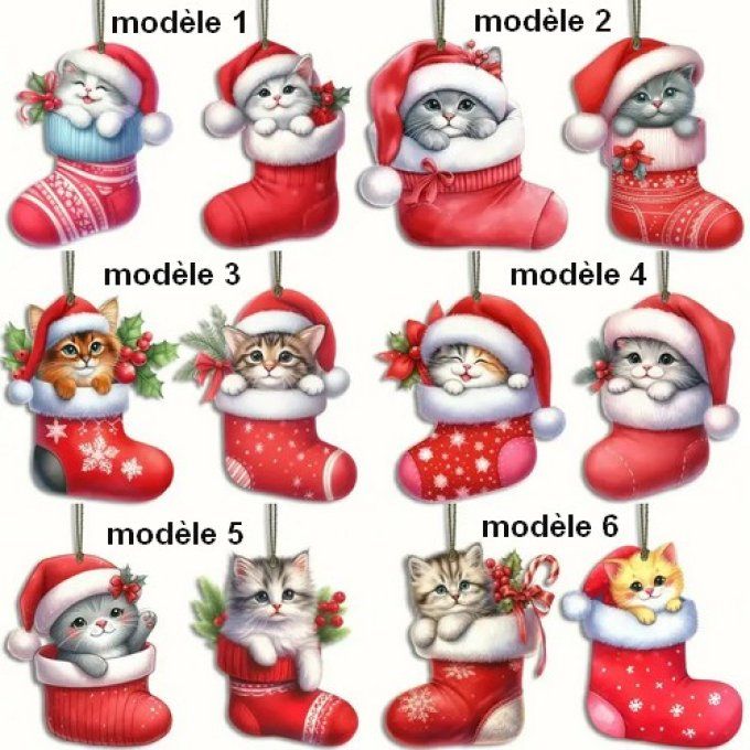 Ensemble de 2 décorations de noel chat dans sa botte rouge