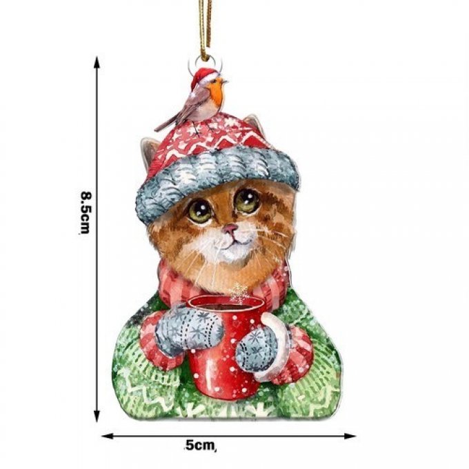 Décoration de noel en acrylique le chat et l'oiseau.
