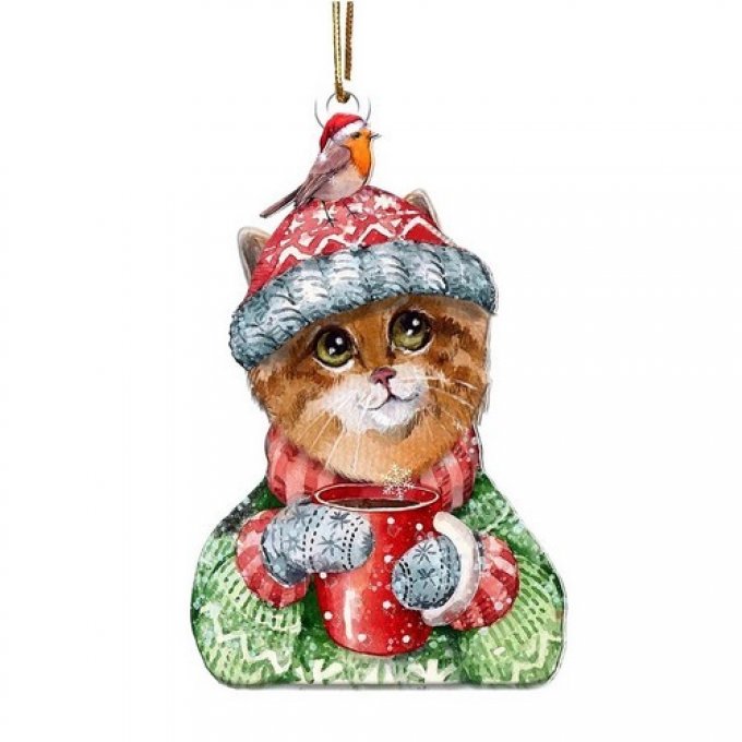 Décoration de noel en acrylique le chat et l'oiseau.