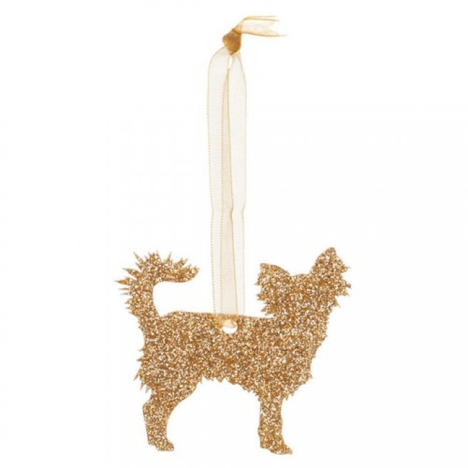 décoration de noel  chien chihuahua pailleté or