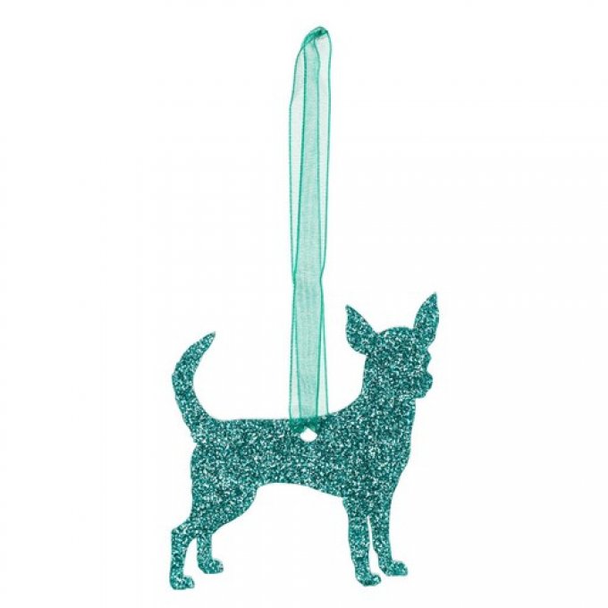 Décoration de noel chien chihuahua pailleté vert ou bleu