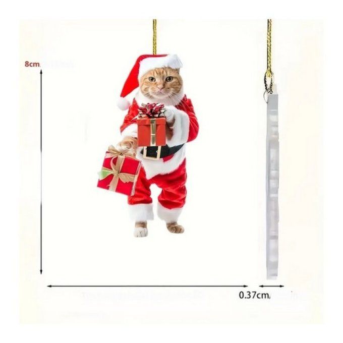 Décoration chat roux en père noel