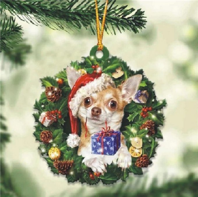 Décoration chien chihuahua de noel en bois