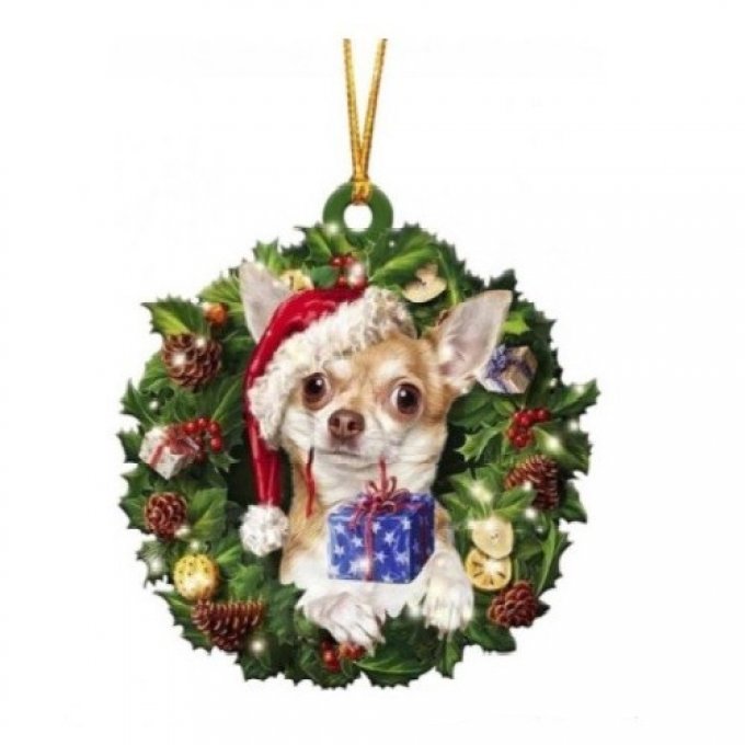 Décoration chien chihuahua de noel en bois