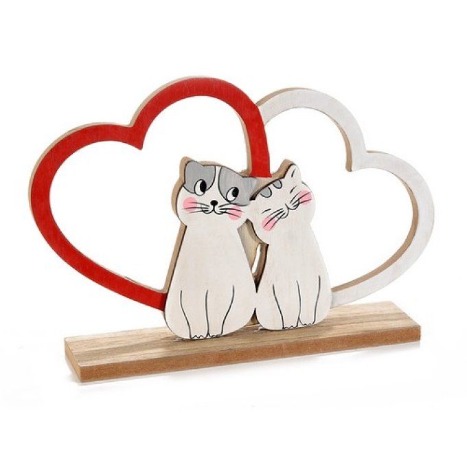 Couple de chatons amoureux en bois à poser.