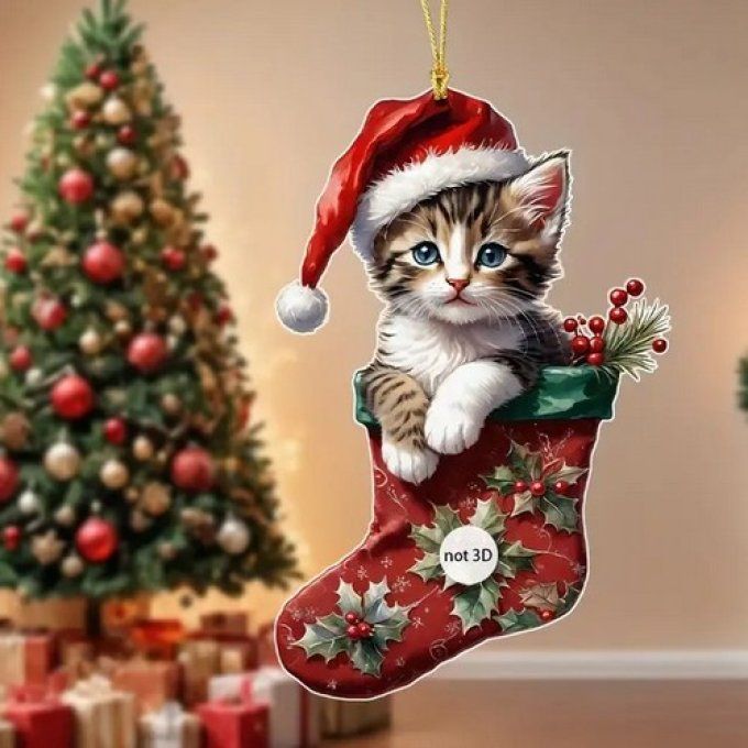 Décoration de noel le chaton à la botte rouge.