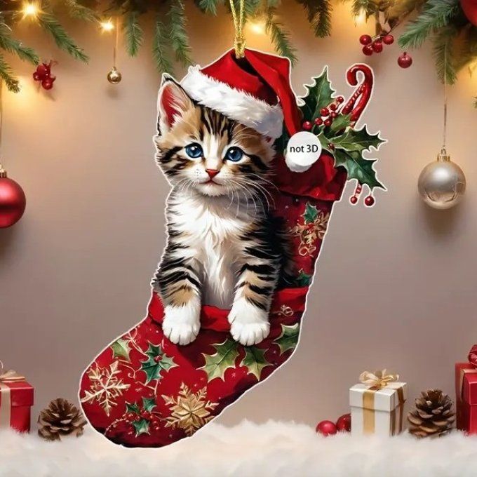 Décoration de noel le chaton à la botte rouge.