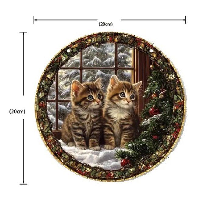 Décoration de noel à suspendre avec de mignons chatons à la fenêtre .