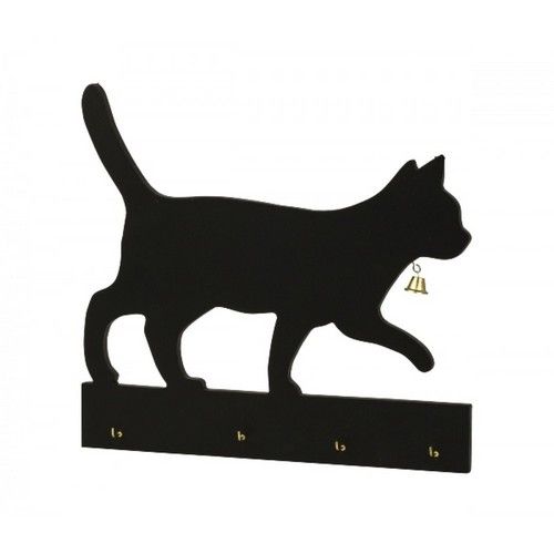 Porte-clés mural en bois chat noir, 