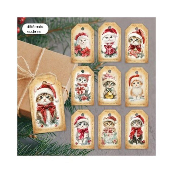 Paquet de 5 étiquettes cadeau chats pour noel .