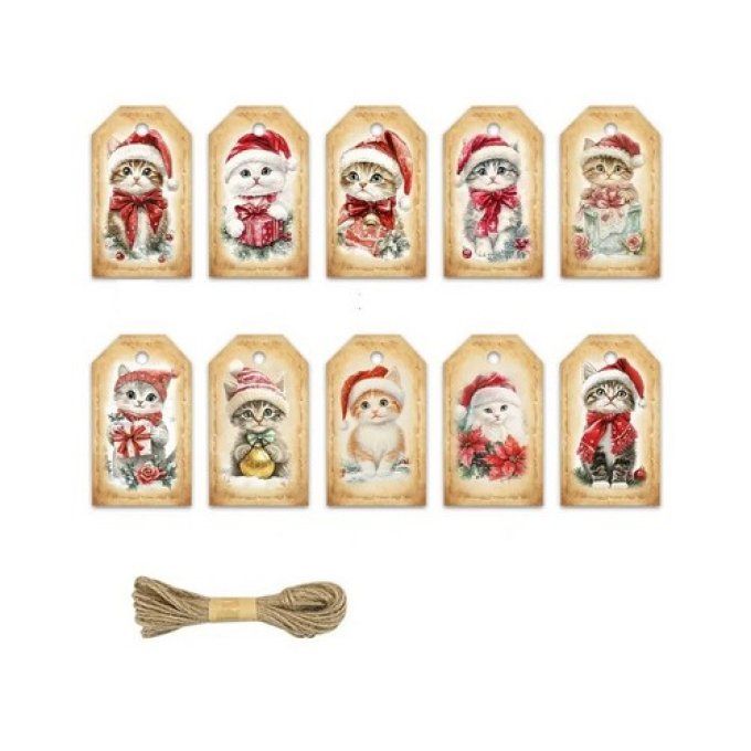 Paquet de 5 étiquettes cadeau chats pour noel .