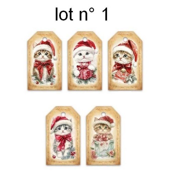 Paquet de 5 étiquettes cadeau chats pour noel .