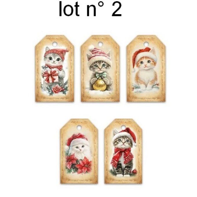 Paquet de 5 étiquettes cadeau chats pour noel .