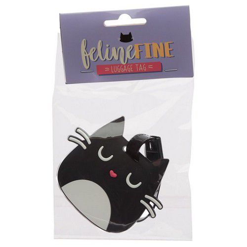 Etiquette à Bagage Feline Fine - Tête de Chat noir meow